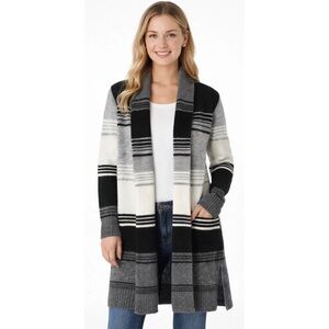 Time and Tru Womens XL Cozy Striped Cardigan Sweater Side Slit Soft Stretch